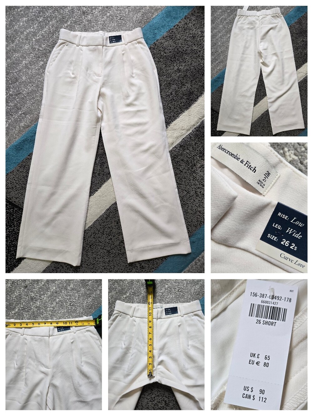 Abercrombie Curve Love A&F Sloane Low Rise Wide Leg Tailored Pant, 26 SHORT, NWT
